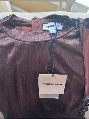 superdown Metallic Chocolate Mock Neck Dress NWT